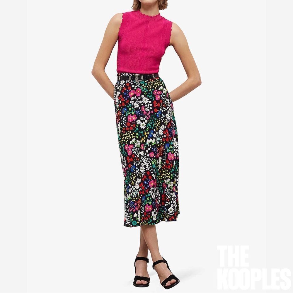 The Kooples **NWT** Joyful Flower Multicolor / Black Print Midi Skirt